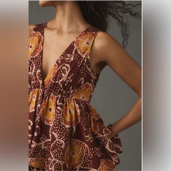 ANTHROPOLOGIE Atsu V-Neck Floral Two Tiered Dress Women's Size M - Picture 1 of 4
